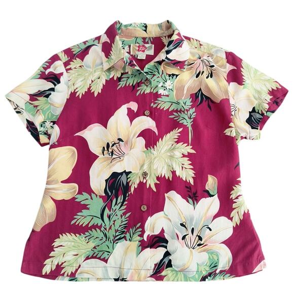 Hilo Hattie Silk Button Up Hawaiian Shirt Wmn's Sz XS Red Tropical Short Sleeve - Picture 1 of 10